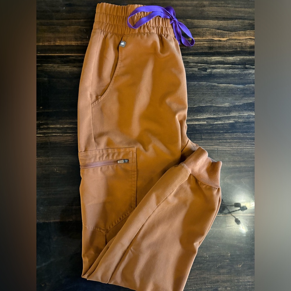 Figs Women's Pants in Brown with Purple Tie